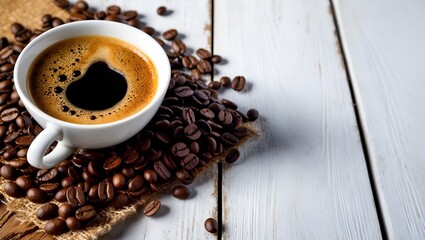 Wall Mural - coffee cup on coffee beans