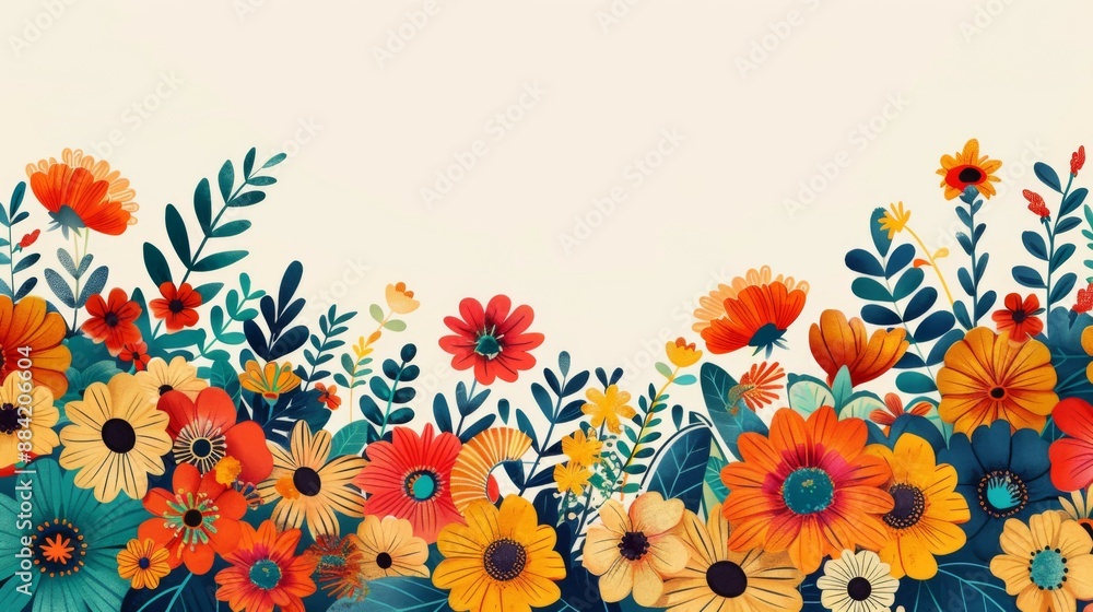Color Array Bloom An array of vibrant flowers in various colors and stages of full bloom ...