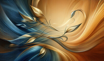 Wall Mural - A digital artwork featuring multiple colorful leaves their colors include green, blue, orange, and yellow