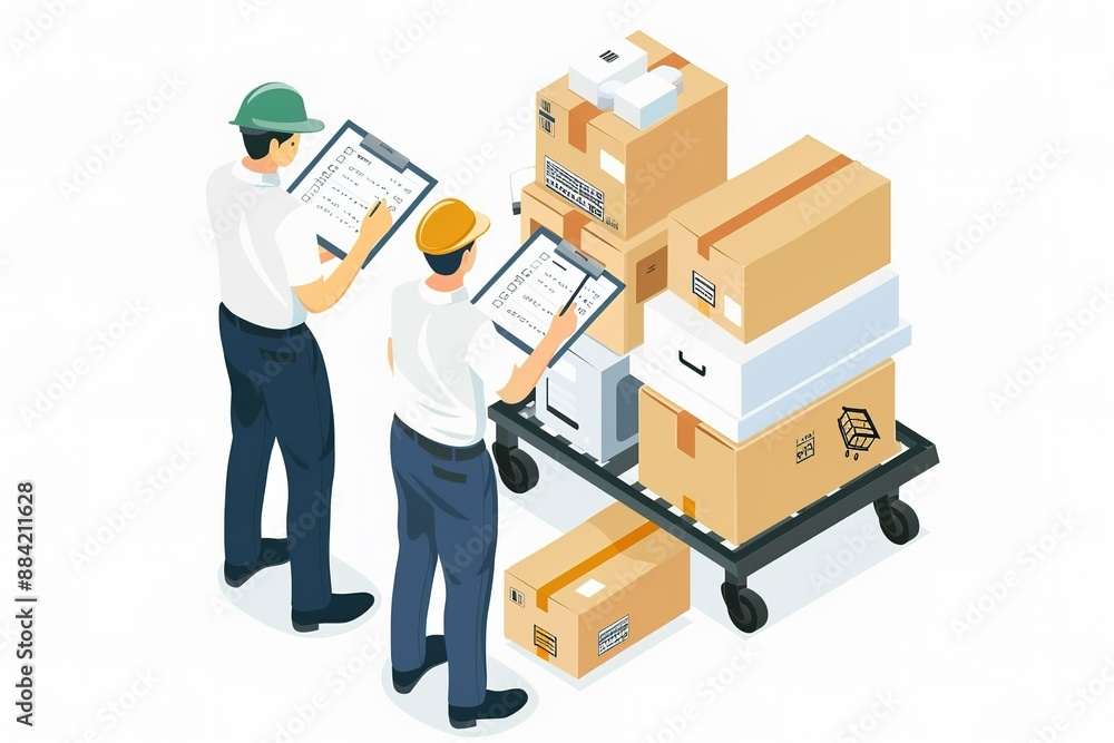 Goods inspection checklist employee inspecting the products, isometric ...