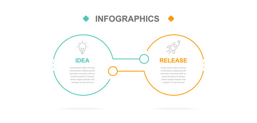 Business infographics. Infographics with 2 steps or options. A thin linear infographic with circle template for a presentation or website. Timeline of processes