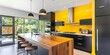 © WhimsyCreative - Contemporary Black And Yellow Kitchen With Wooden Countertops