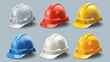 © Nicholas - A set of six diverse and vibrant hard hats in different colors, demonstrating important protective gear used in various construction and industrial environments.