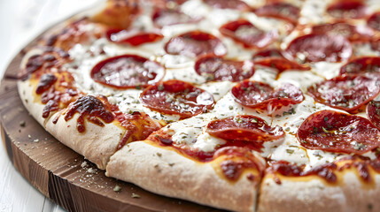 Pizza Margherita on dark wooden background top view with tomato sauce, fresh mozzarella, Parmesan cheese and basil.