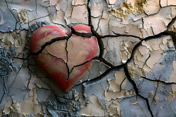 Poster - A broken heart. Drawing of a heart on a cracked wall. Broken relationships. Treason and betrayal. Past love. 