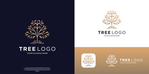 Wall Mural - creative golden tree logo inspiration, nature plant tree symbol element.