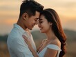 © pisan - Romantic Couple Embracing at Sunset, Golden Hour Photography, Love, Intimate Moment, Perfect Photo Moment, Happy Couple, Couple Goals, Engagement Shoot, Couple Portrait, Wedding Photography, Outdoor