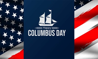 Wall Mural - Happy Columbus Day Greeting Card   with usa waving flag  for banner, poster, social media feed