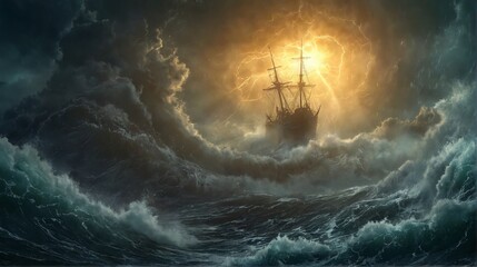 digital illustration stormy sea scene sky dark filled