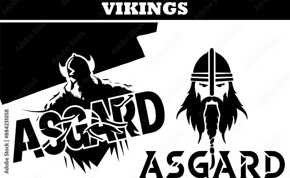 silhouette set of Vintage label font named Asgaard, Viking warrior ...
