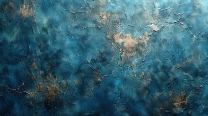 Wall Mural - This painting is an abstract work that uses a variety of blue and gold hues. 