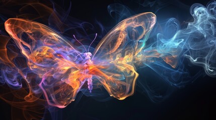 Wall Mural - colorful butterfly made of smoke on a black background.