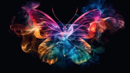 Wall Mural - colorful butterfly made of smoke on a black background.