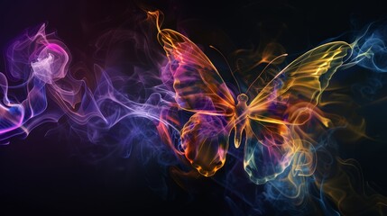 Wall Mural - colorful butterfly made of smoke on a black background.