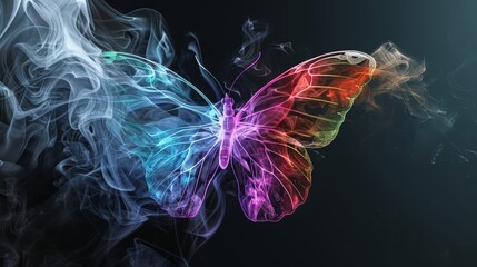 Wall Mural - colorful butterfly made of smoke on a black background.