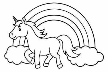 Sticker - smiling unicorn prancing through vector illustration 