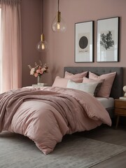 Wall Mural - Comfortable Bedroom Setup with Soft Pink Decor