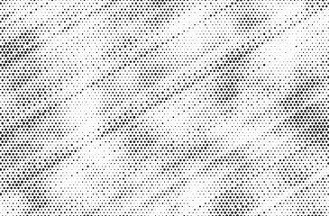 Fototapete - Triangular halftone texture retro wave vector. Geometric technology abstract diagonal dotted background. Half tone triangles retro comic pattern. Minimal 80s style dynamic tech structure wallpaper.