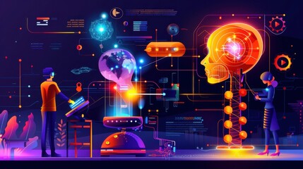 tech-driven healthcare, ai diagnostics, flat design illustration