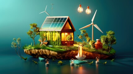 Wall Mural - Renewable energy alternatives, solar and wind power, flat design illustration 