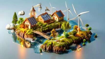 Wall Mural - Renewable energy, solar panels and wind turbines, flat design illustration 