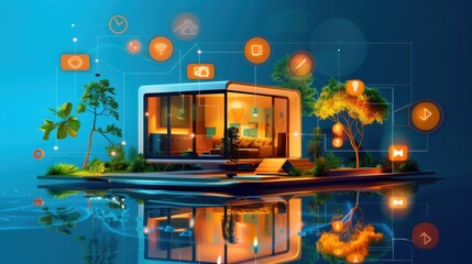 Wall Mural - Smart home technology, interconnected devices, flat design illustration