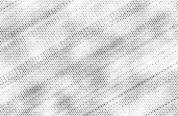 Fototapete - Triangular halftone texture retro wave vector. Geometric technology abstract diagonal dotted background. Half tone triangles retro comic pattern. Minimal 80s style dynamic tech structure wallpaper.
