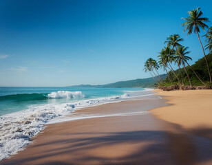 Wall Mural - Day at the beach - beautiful tropical landscape - palms trees and the ocean