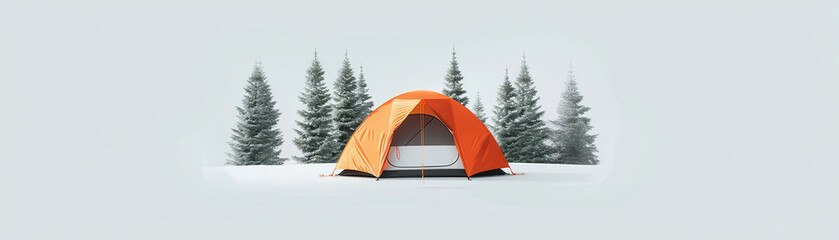 Wall Mural - A tent is shown in the snow with trees in the background