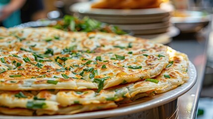 Close-up of Delicious Chinese Scallion Pancakes