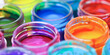 © FILIP ROCH - Open Gouache Paint Jars: Close-Up Collection of Vibrant Colorful Paints in Open Glass Jar Containers - Artistic and Creative Background for Art Projects, DIY Crafts, and Decoration
