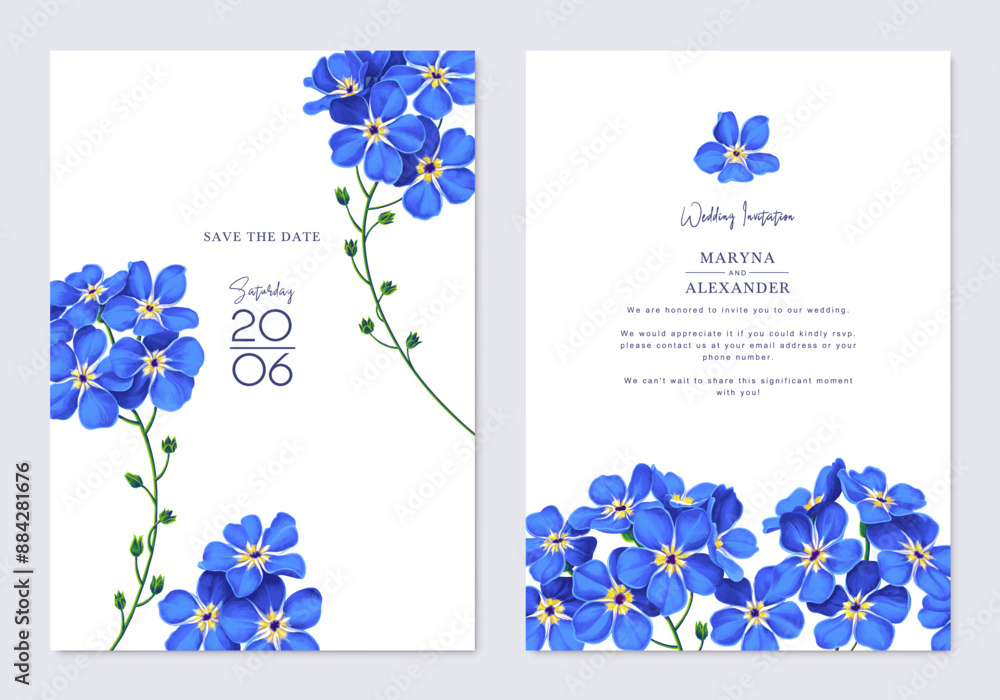 Spring, trendy, greeting or invitation card, template design with ...