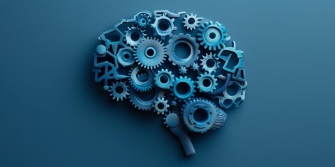 Fototapete - A human brain with interconnected gears, representing the concept of innovation and problem-solving in a digital age