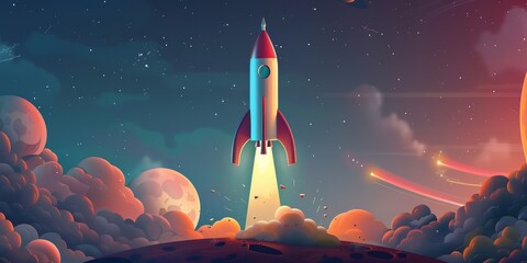 Fototapete - A rocket launching into space, representing the ambitious and forward-thinking nature of groundbreaking ideas