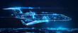 © sornram - Futuristic digital illustration of an airplane with glowing neon lights and technology elements, representing innovation in aviation.