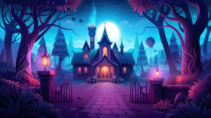 Flat design witch celebration in gothic forest