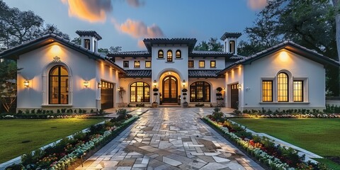 Luxury Mediterranean Home at Twilight