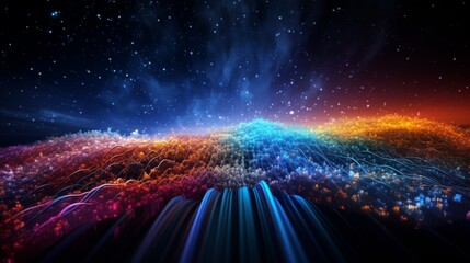 Poster - Digital data streams traveling through fiber optic networks
