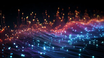Poster - Digital data streams traveling through fiber optic networks