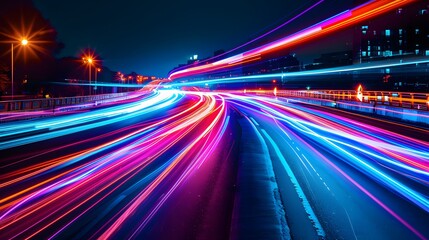 Vibrant neon light trails captured in motion, ideal for dynamic and futuristic visuals. 