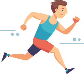 Wall Mural - Cartoon illustration of a man running energetically, symbolizing fitness, exercise, and a healthy lifestyle. Conceptual image for sports, training, and physical activity.