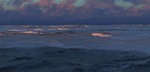 Water waves, water surface, sea, ocean, 3D illustration