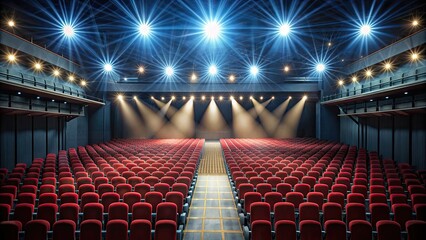 Wall Mural - Empty theater seats with bright white light shining from the stage, theater, seats, empty, bright, light, stage