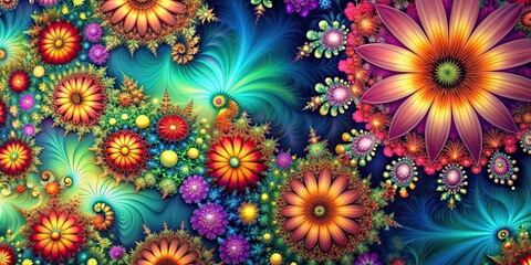 Wall Mural - Fractal background with colorful flowers and intricate patterns , fractal, background, flowers, colorful, intricate, patterns