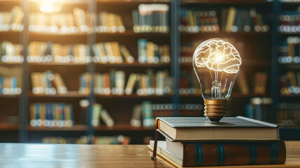 Poster - A light bulb is on top of a stack of books