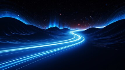 Leinwandbilder - Blue light trails representing data flow in a dark background