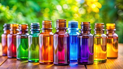 Canvas Print - A close-up shot of colorful essential oil bottles for aromatherapy, aromatherapy, essential oils, wellness