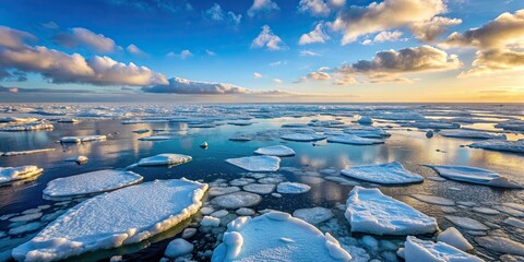 Wall Mural - Ice floes floating on the North Sea, ice, floes, floating, North Sea, cold, frozen, winter, water, nature, weather, environment