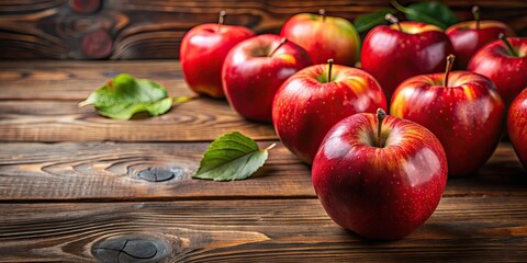 Poster - Fresh red apples on a rustic wooden table, apples, fruit, red, ripe, vibrant, healthy, organic, farm, harvest, agriculture, food