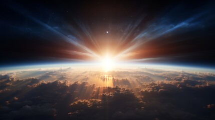 Poster - Morning sun rays shining on Earth's atmosphere from space